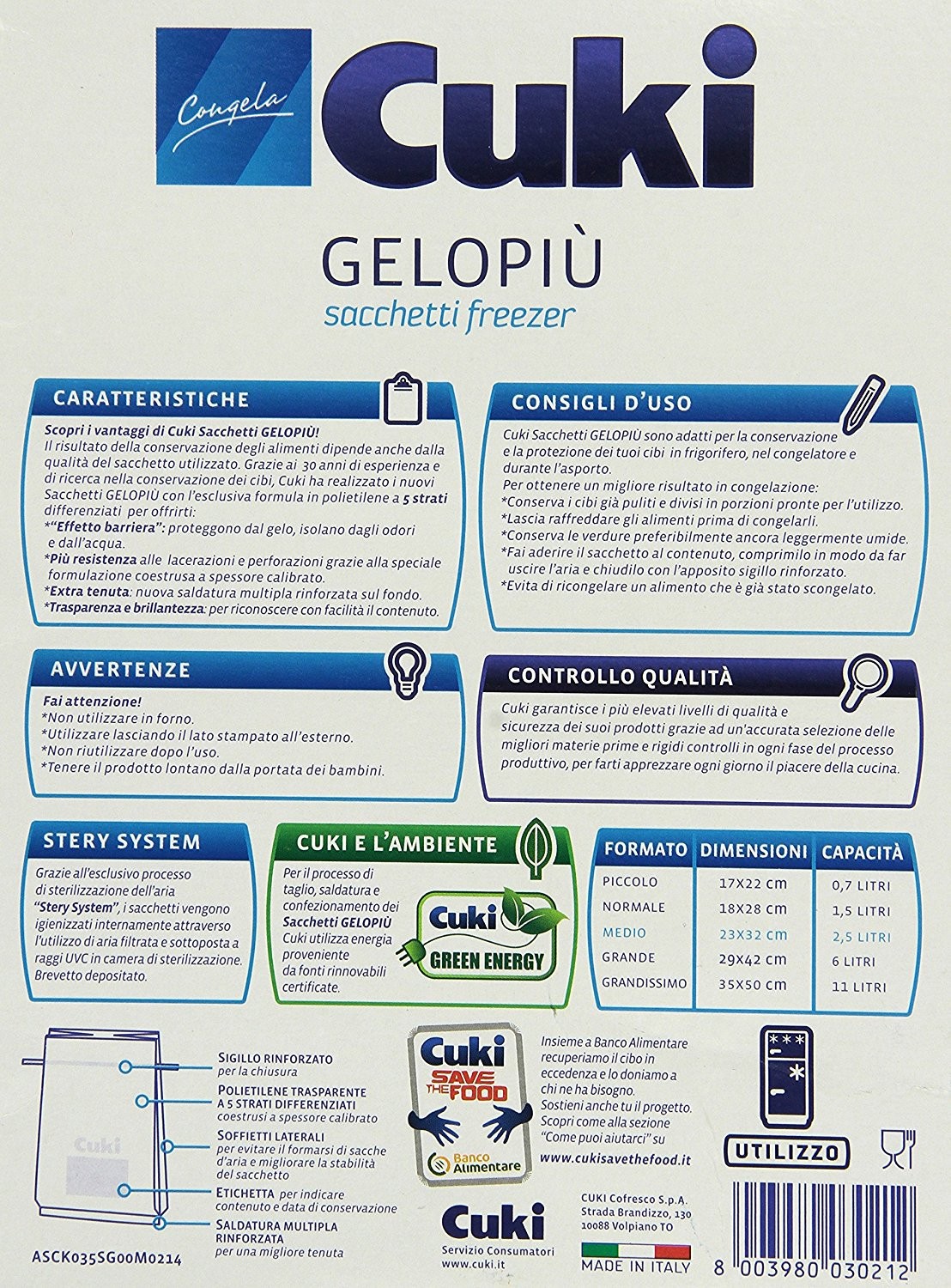 Cuki - Sacchetti Freezer Gelopiu', Formato Medio 23 x 32 cm - 20 pezzi