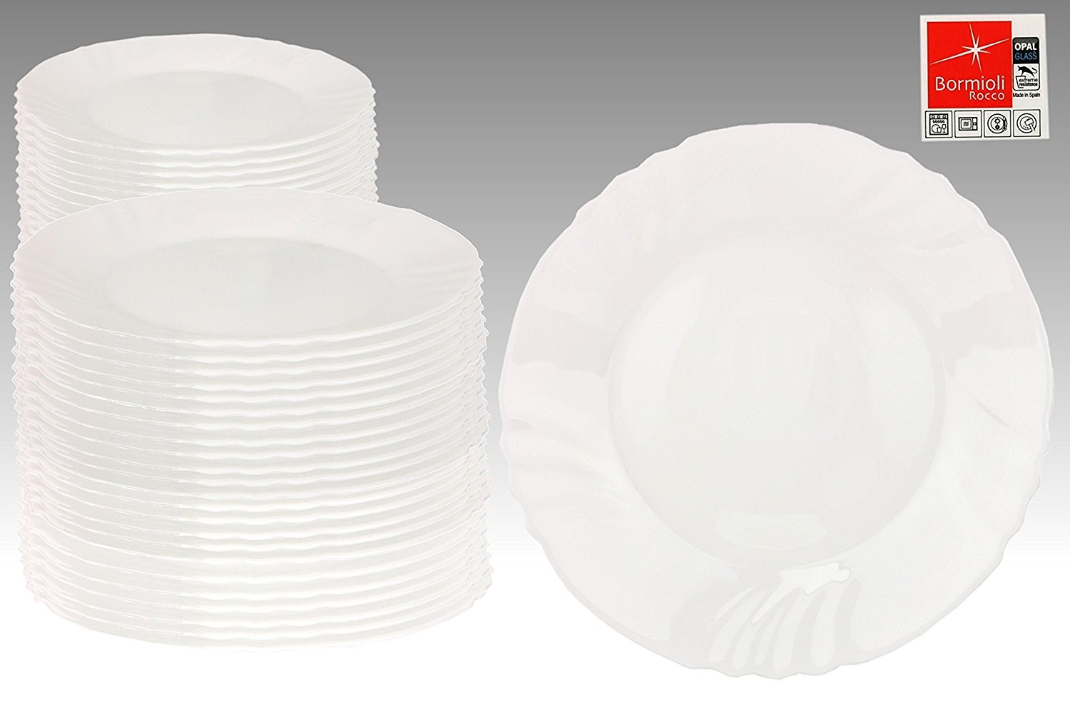 Bormioli Rocco confezione 6 pz Piatti dessert Arcopal "Ebro" 20 cm vetro robusto bianco