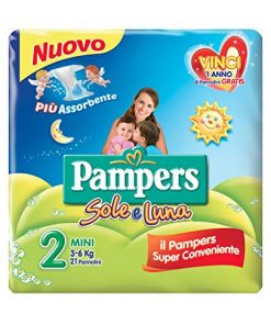 Pannolini Pampers Sole e Luna Mini, 21 Pannolini, Taglia 2 (3-6 kg)