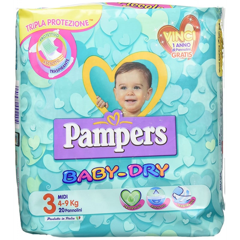 20 Pannolini Pampers Baby-Dry 3 Midi 4-9 kg 