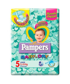Pannolini Pampers Baby Dry Junior, Taglia 5 (11-25 Kg), 17 Pezzi