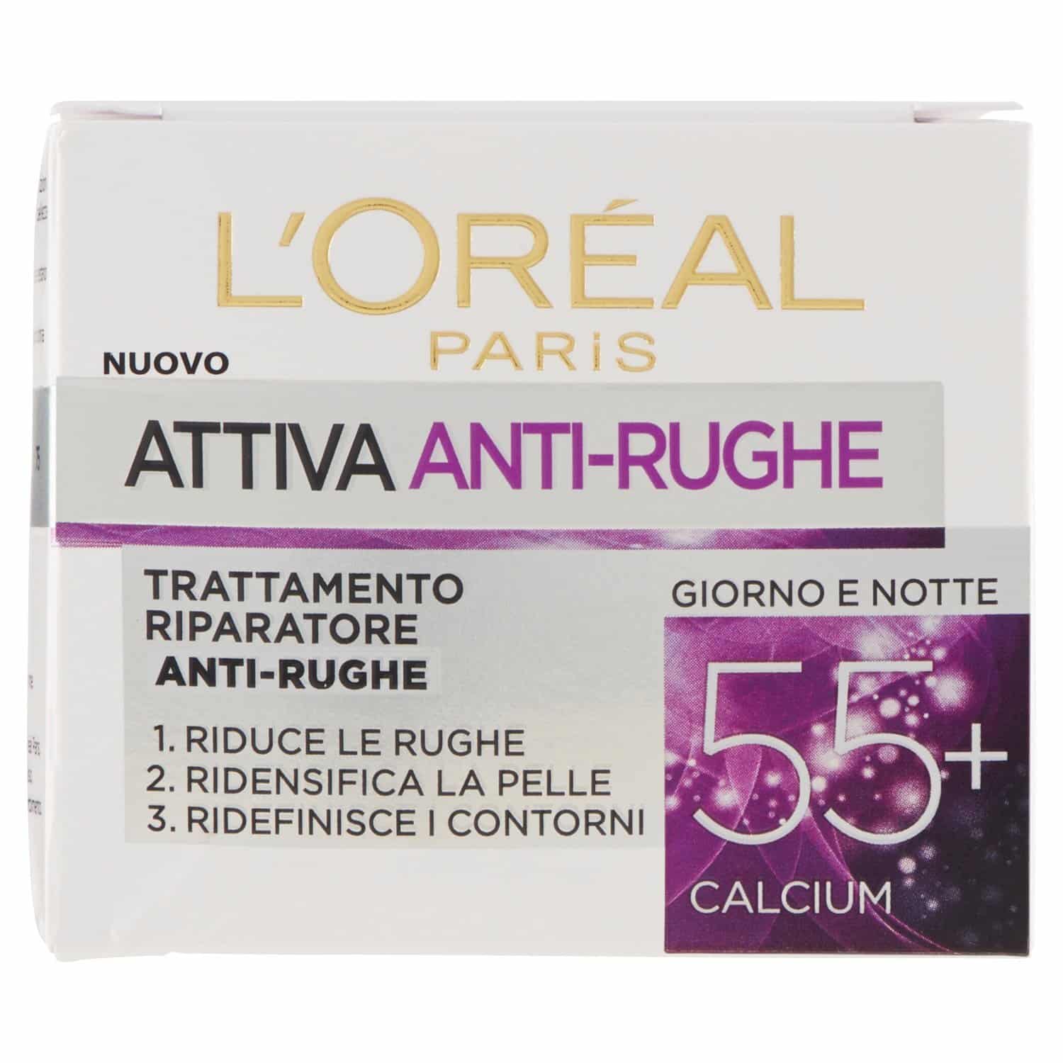 L'Oréal Paris Attiva Antirughe 55+ Crema Viso Donna Antirughe Riparatrice Giorno e Notte con Calcium 50 ml
