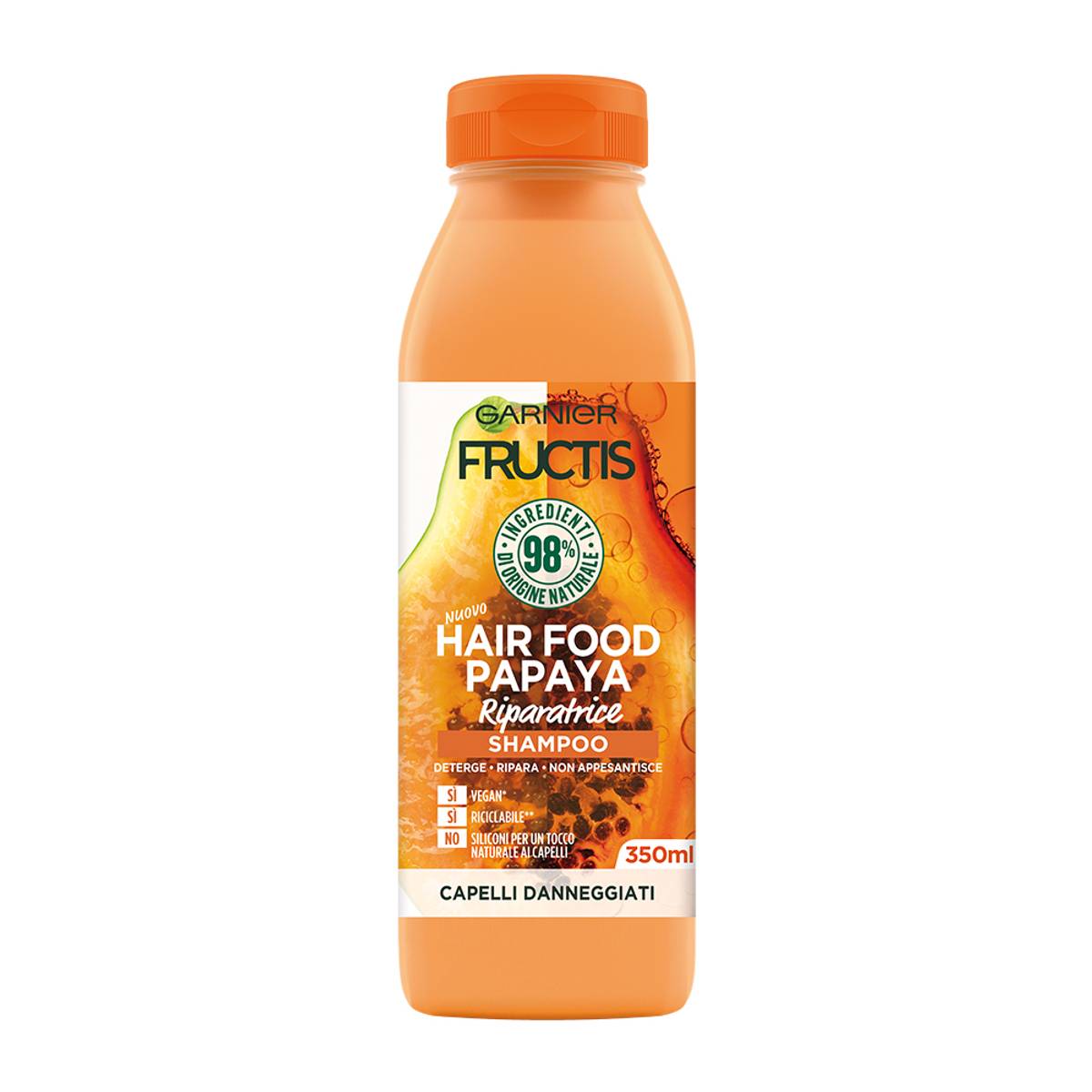 Fructis Hair Food Shampoo Papaya Riparatrice Capelli Danneggiati 350 ml