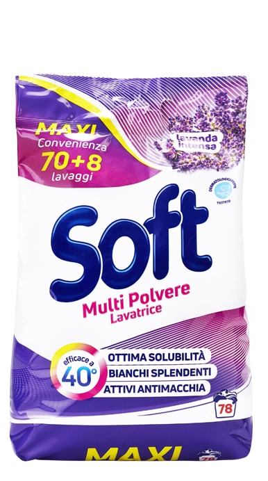 Soft Detersivo Multi Polvere per lavatrice Lavanda Intensa 70 + 8 lavaggi  4,680 Kg - Piazza Mercato Casa