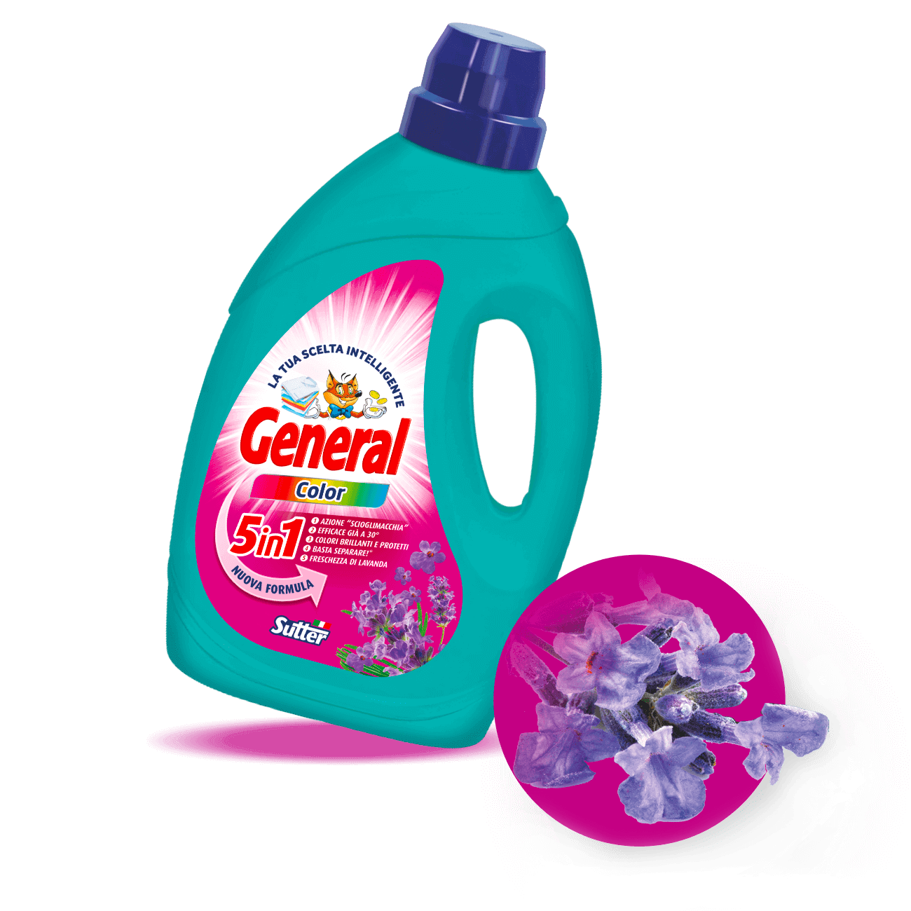 General Color 5IN1 Detersivo Liquido per Lavatrice 60 Lavaggi - Flacone da 2,7 lt