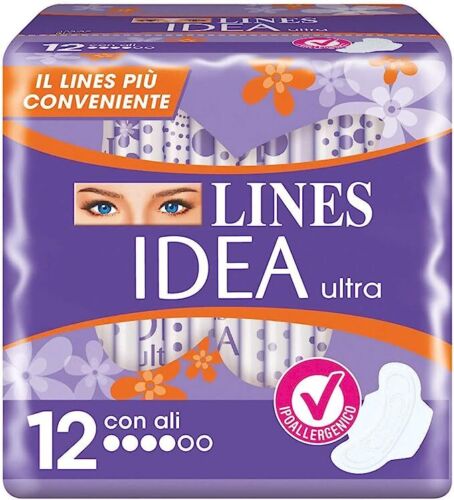 Lines Idea Ultra Assorbenti Giorno Con Ali, Confezione Da 12 Pezzi