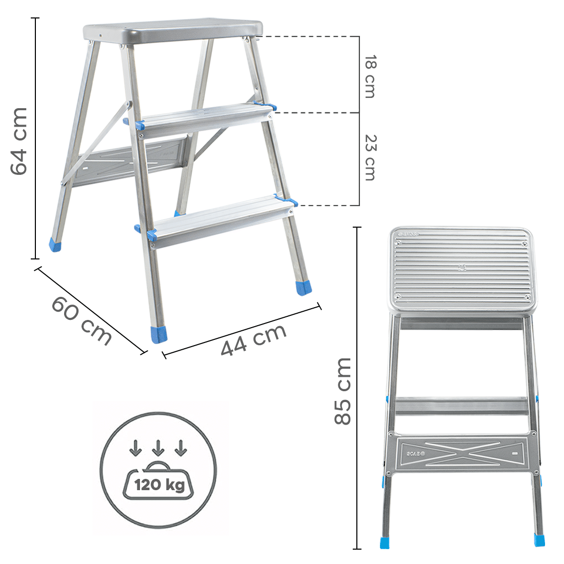 Sgabello SCAB 3 Gradini SALGO Alluminio H64cm art.850 con Gancio di Sicurezza - immagine 4