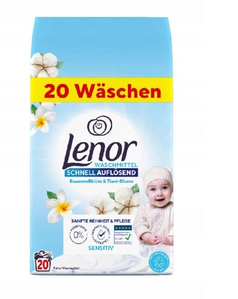 Lenor Sensitive Detersivo in polvere per neonati e soggetti allergici 1,2 kg 20 lavaggi